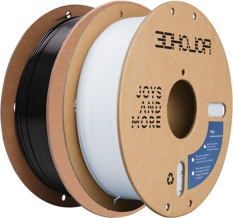 3DHoJor PLA Filament 1.75mm,3D Printer Filament,1kg*2 Cardboard Spool, Fit Most FDM 3D Printer,Dimensional Accuracy +/- 0.03 mm,Vacuum Packaging-Black+Cold White 2Pack - Image 1